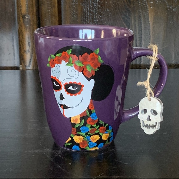 Day of the Dead Sugar Skull Woman Floral Mug - Picture 2 of 9
